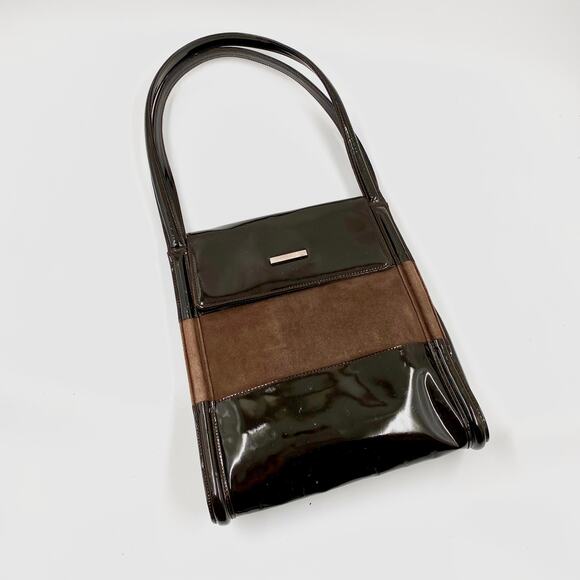 Gucci Brown Patent leather Shoulder Bag Tote Suede 90's Y2K Vintage FLAWED - Picture 1 of 15